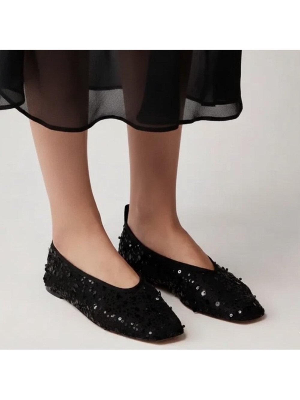 J Crew Quinn Sequin Embellished Mesh Black Ballet Flats size 8.5